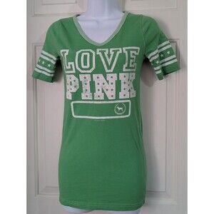 Victorias Secret PINK Tshirt XS Cotton University 1980 Green Y2K Love Stars Logo